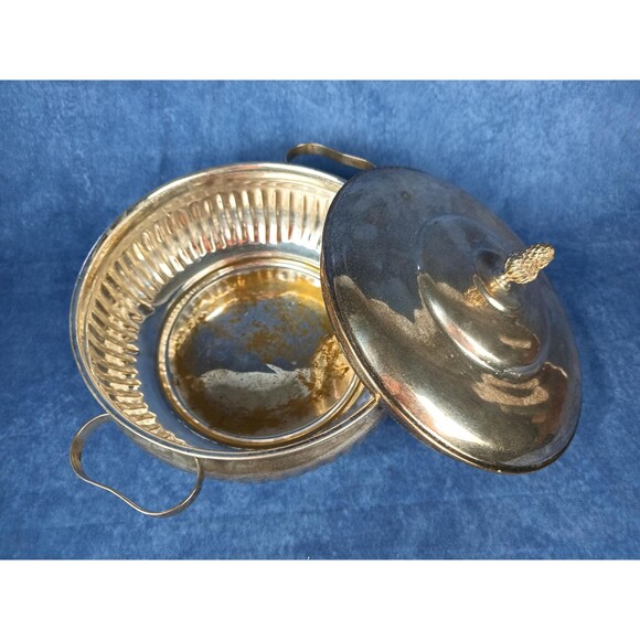 Silver Plated Serving Dish Vintage Pot With Lid And Handles Lidded Ornament Top - Picture 7 of 9